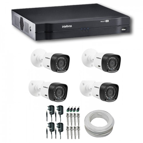 Kit Cftv 04 Câmeras Hd Vhd 1010B G3 + Dvr 04Ch Multi Hd Mhdx 1004s Intelbras s/Hd + Acessorios